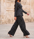 Black Polka Dot Rayon Cotton Co-ord Set with Peplum Top & Straight Trousers