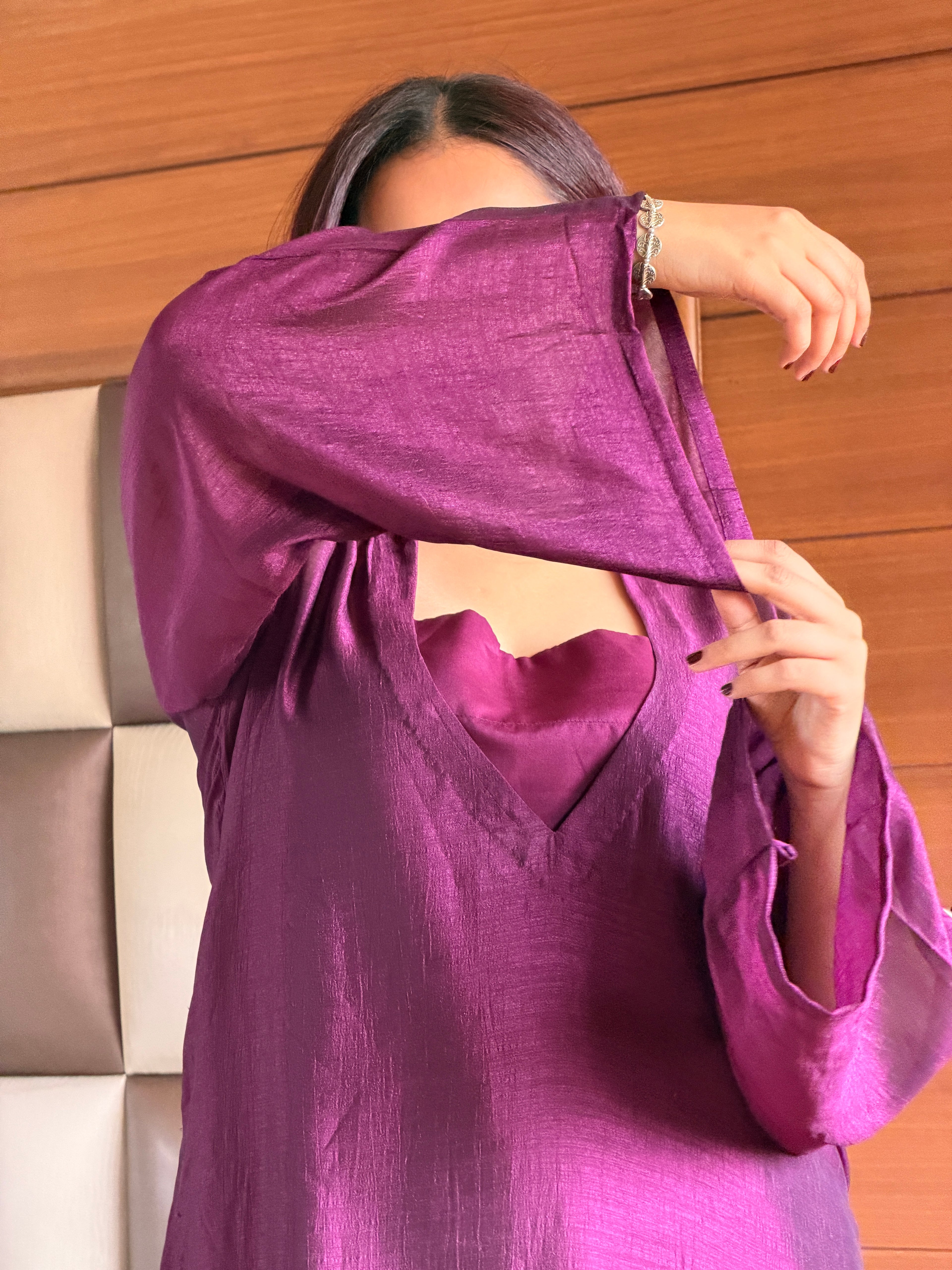 Plum Wine Chinon 3-Piece Suit Set with Organza Dupatta