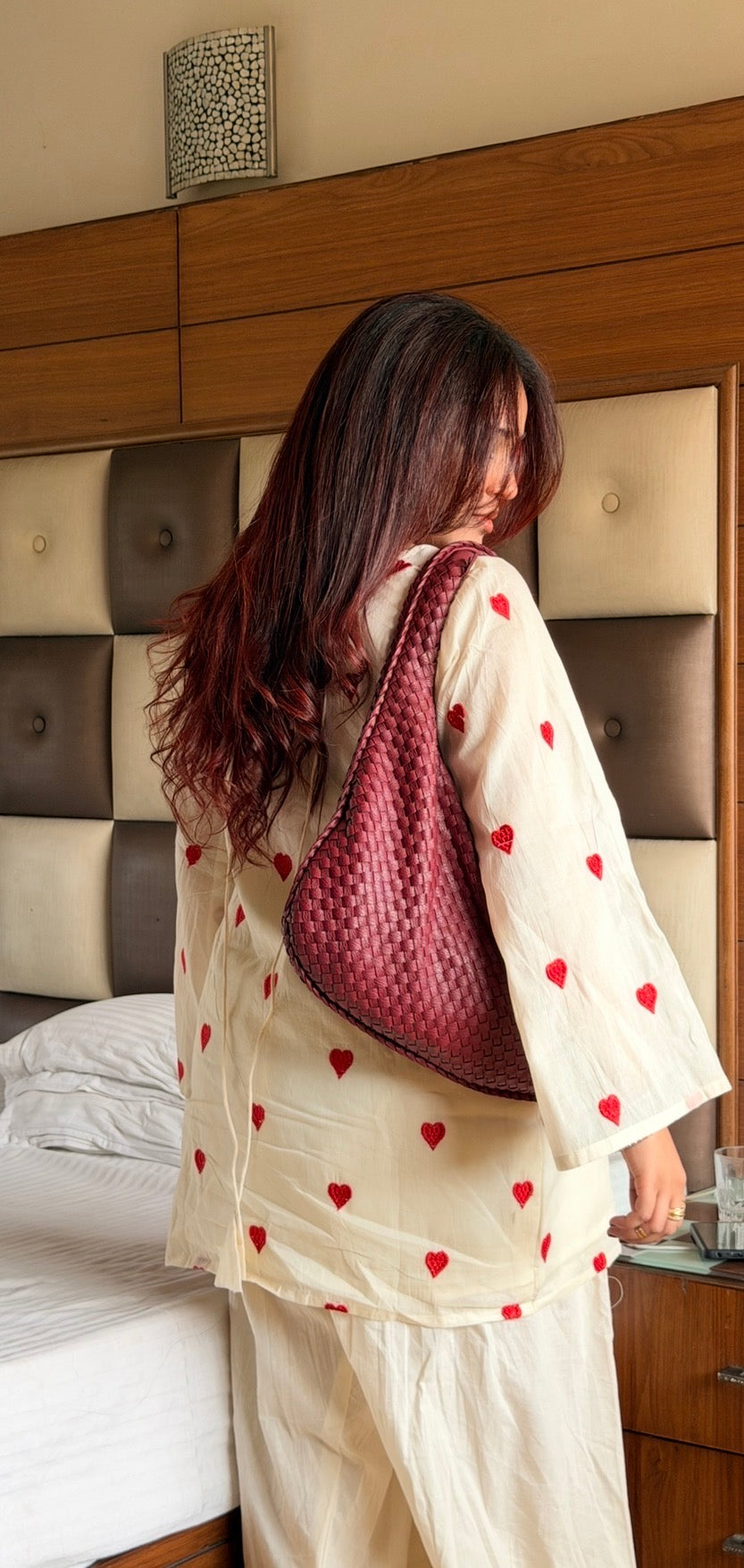 Cream Cotton Heart Embroidered Kurta with Farshi Shalwar
