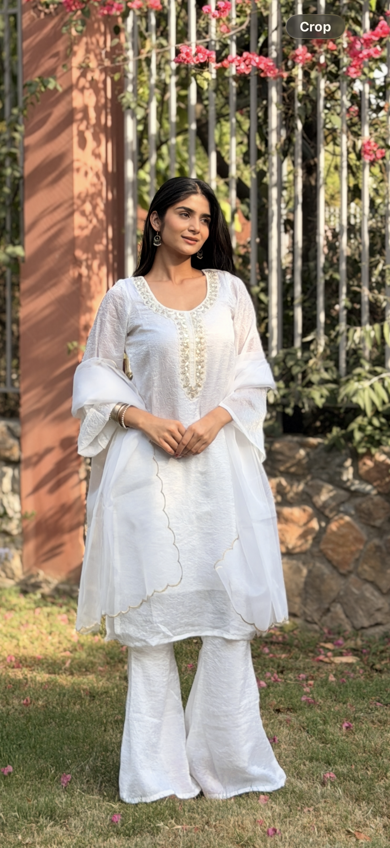 Pearl White Crushed Rangoli 3-Piece Suit Set with Pearl Embroidery & Kangoora Tissue Dupatta