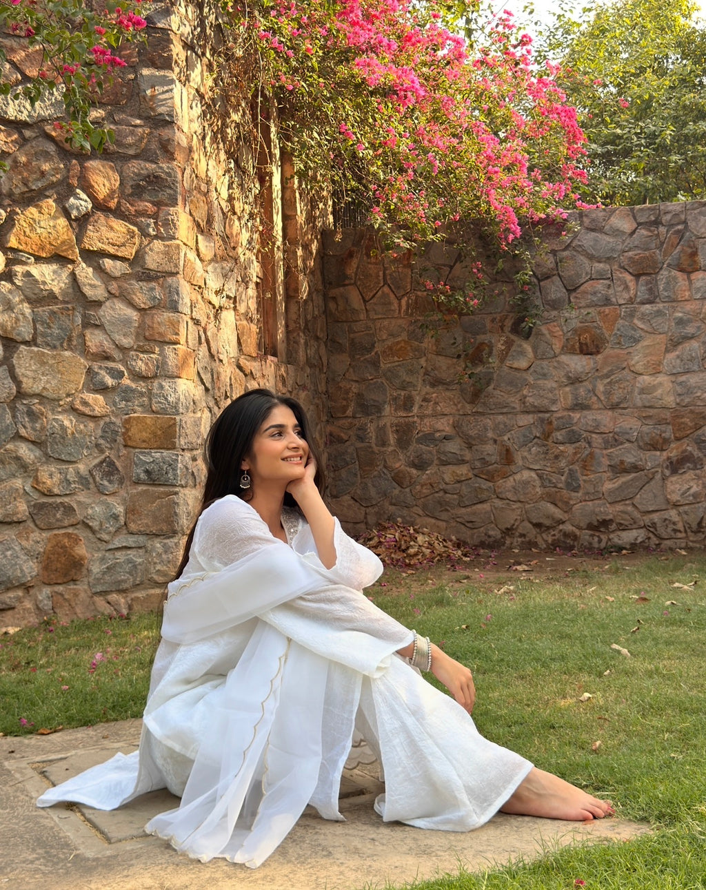 Pearl White Crushed Rangoli 3-Piece Suit Set with Pearl Embroidery & Kangoora Tissue Dupatta