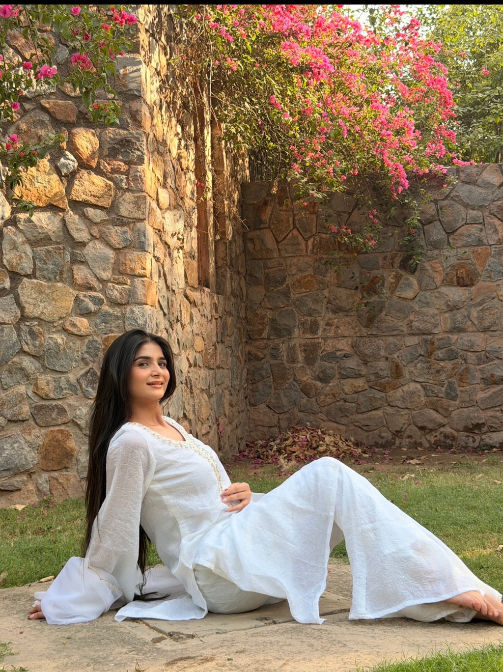 Pearl White Crushed Rangoli 3-Piece Suit Set with Pearl Embroidery & Kangoora Tissue Dupatta