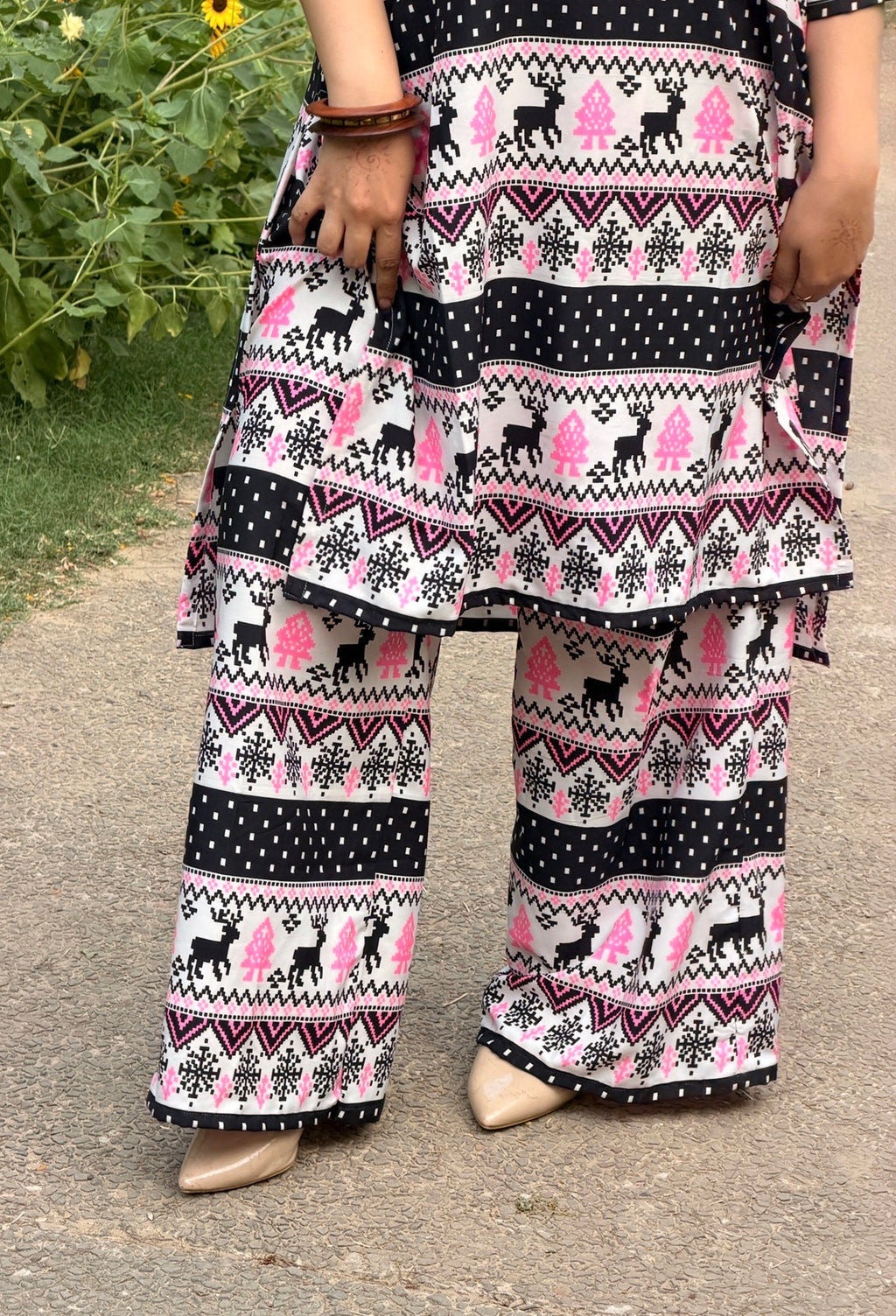 Co-ord Set — Quirky Fair Isle Print Kurti & Bell Bottom Trousers | ALBABS