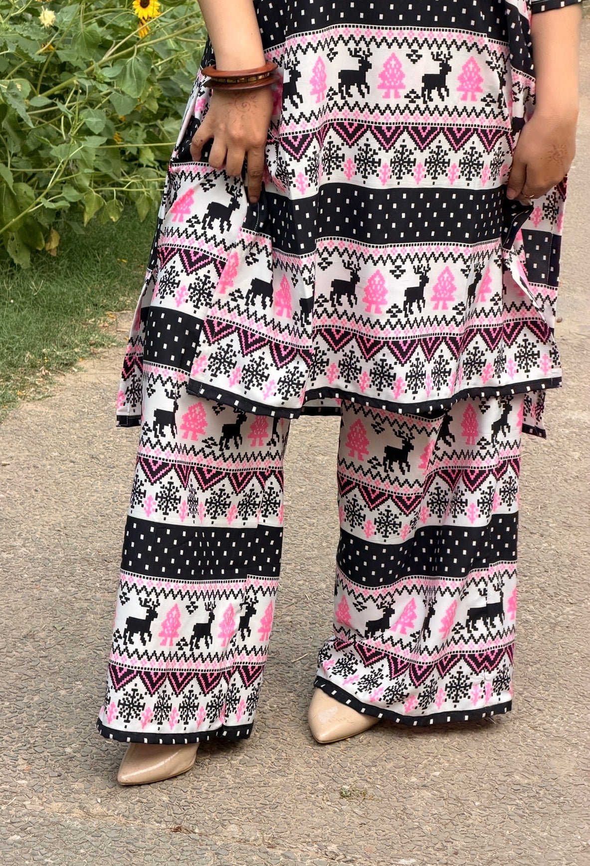 Co-ord Set — Quirky Fair Isle Print Kurti & Bell Bottom Trousers | ALBABS