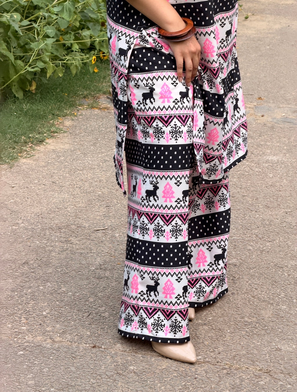 Co-ord Set — Quirky Fair Isle Print Kurti & Bell Bottom Trousers | ALBABS