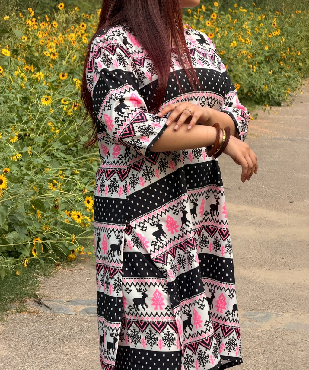 Co-ord Set — Quirky Fair Isle Print Kurti & Bell Bottom Trousers | ALBABS