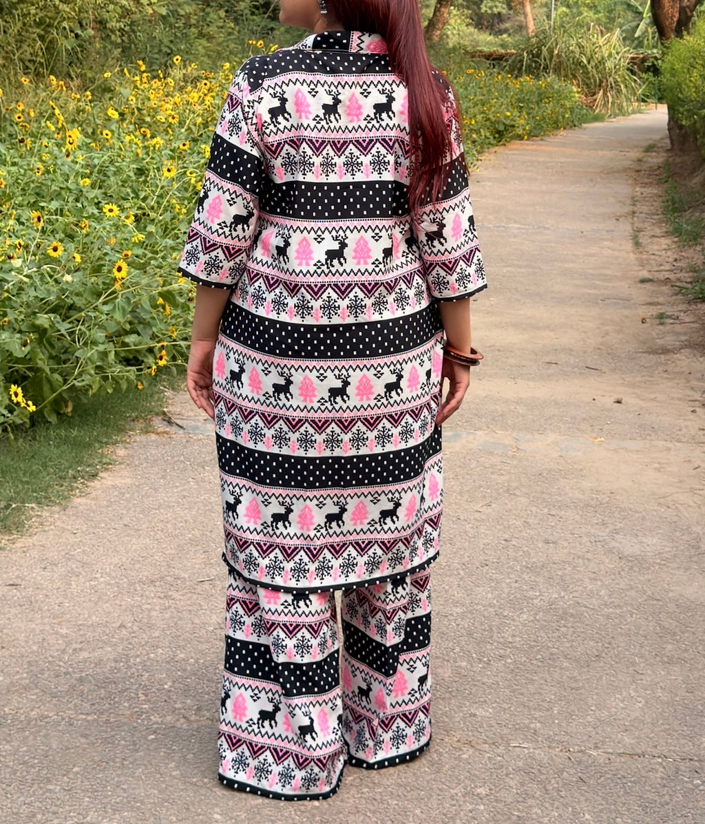Co-ord Set — Quirky Fair Isle Print Kurti & Bell Bottom Trousers | ALBABS
