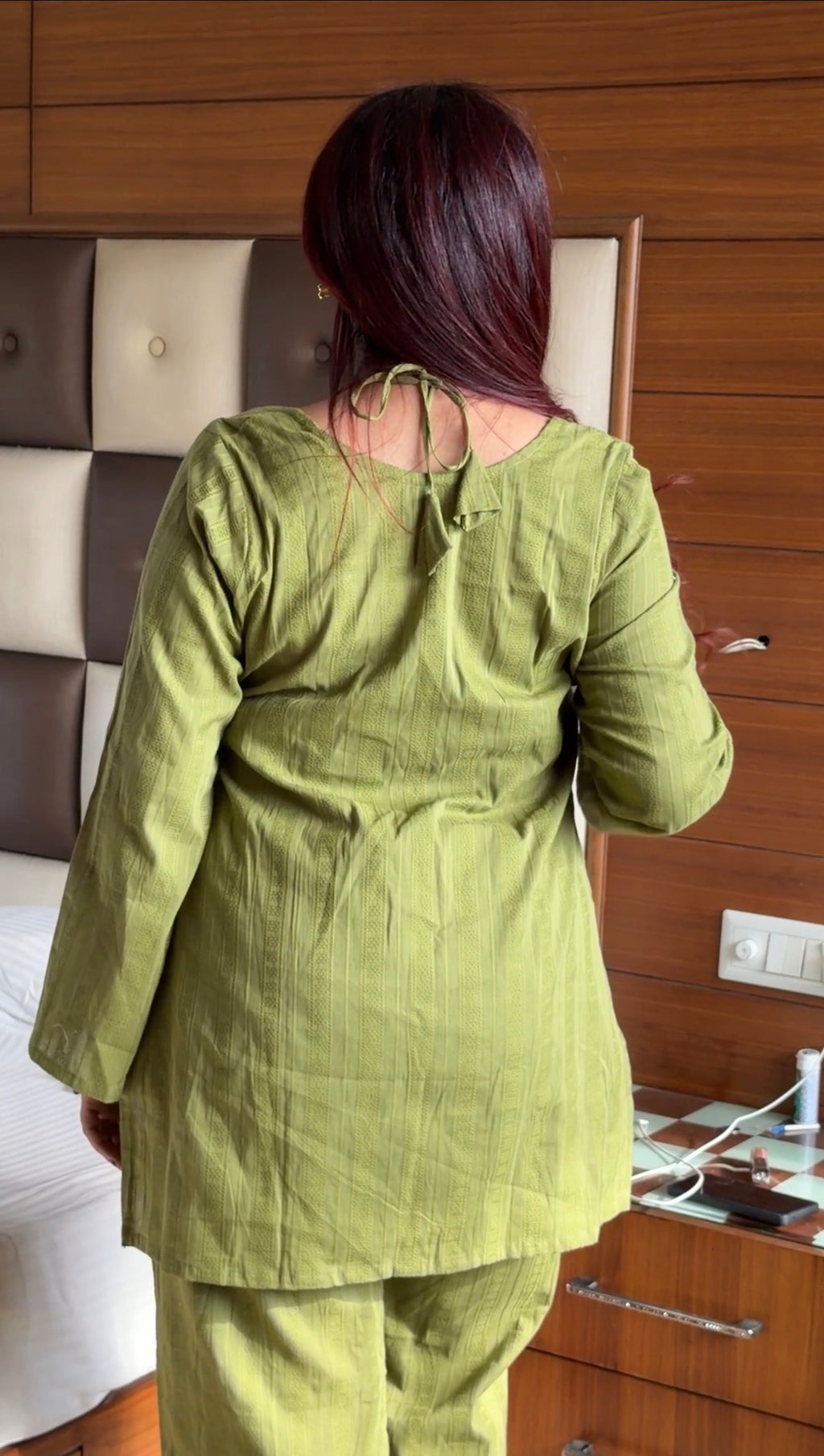 Olive Garden 2-Piece Set — Pure Cotton Short Kameez with Designer Dori Neckline & Bell Bottom Pants | ALBABS