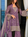 3-Piece Designer Set — Embroidered Kameez with Flared Sleeves, Satin Bell Bottom Trousers & Embroidered Dupatta | ALBAB'S