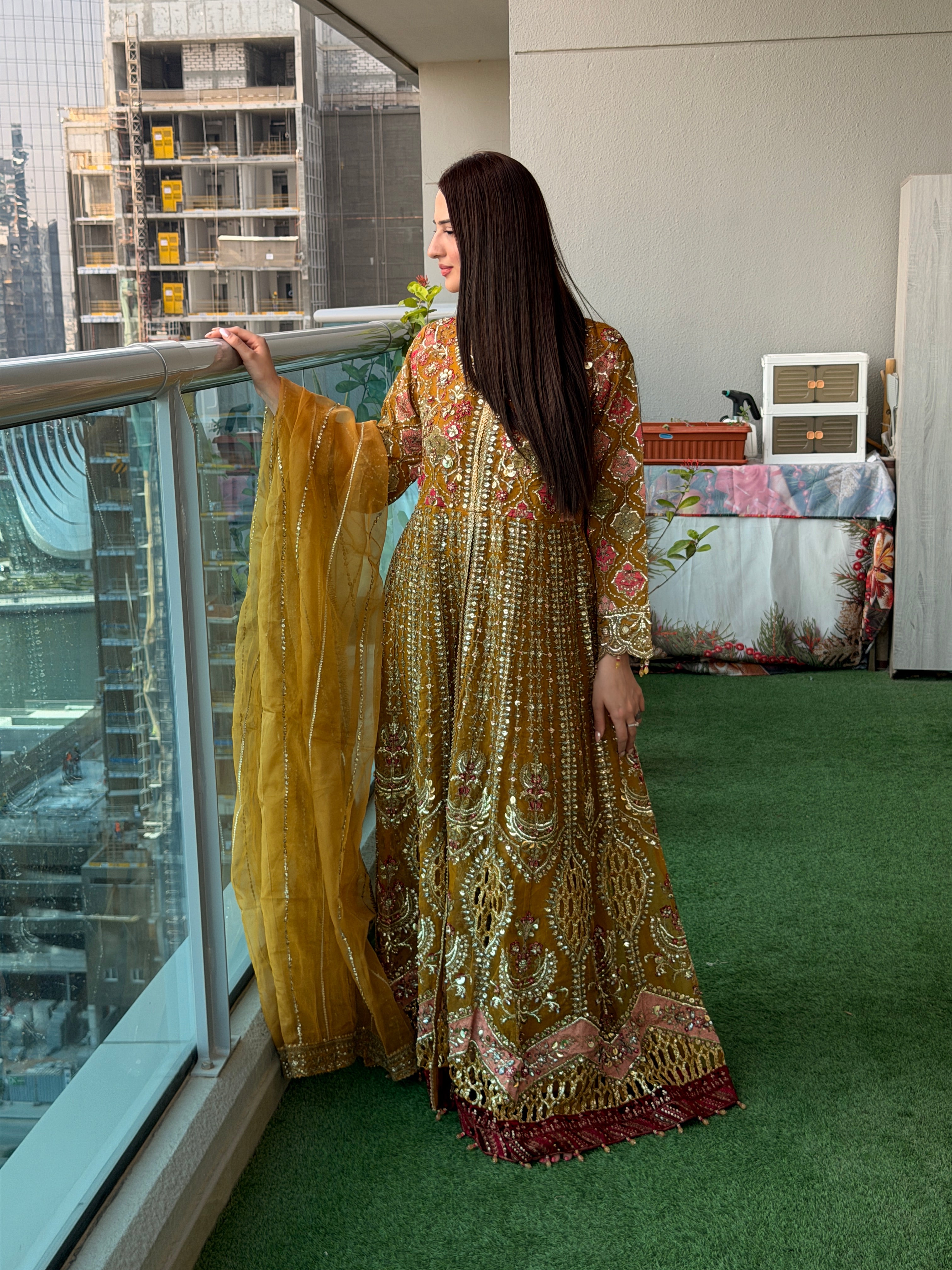 Mustard Gold Heavy Embellished Anarkali