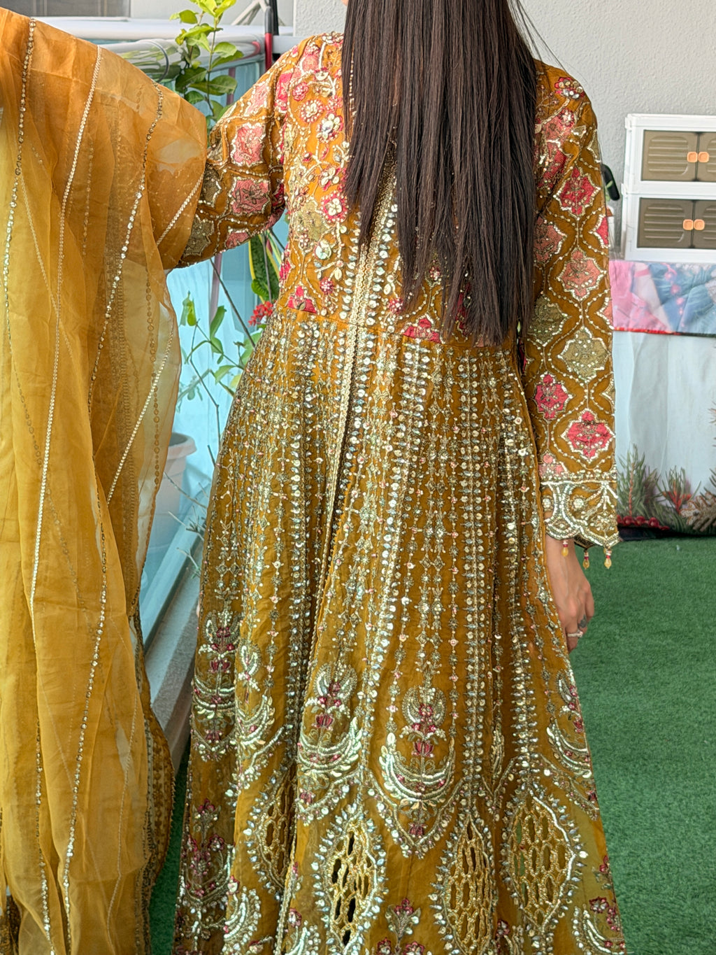 Mustard Gold Heavy Embellished Anarkali