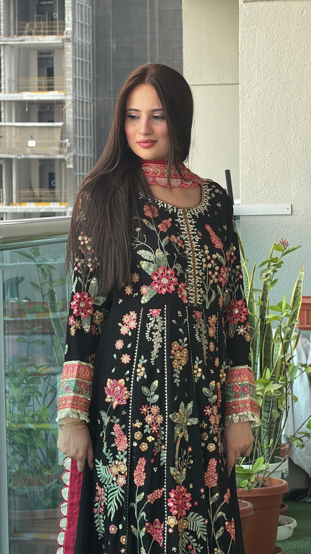 Black Floral Embroidered Anarkali