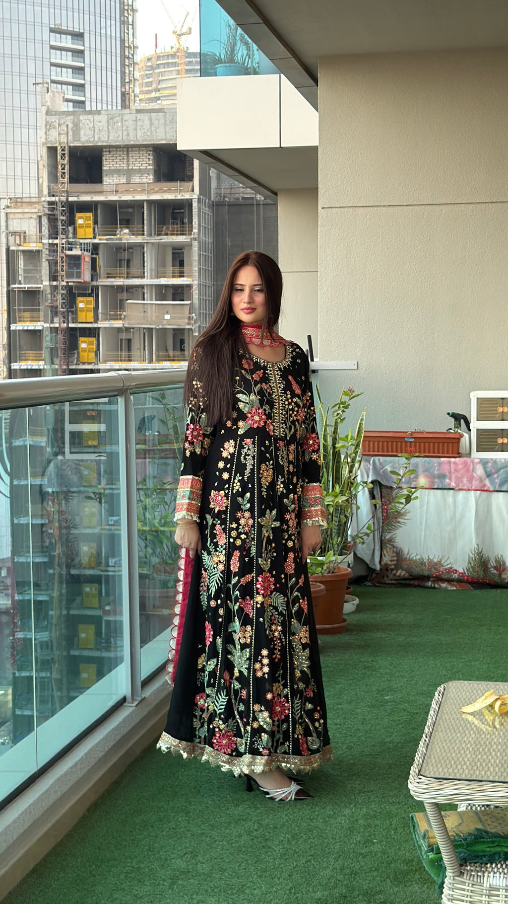 Black Floral Embroidered Anarkali