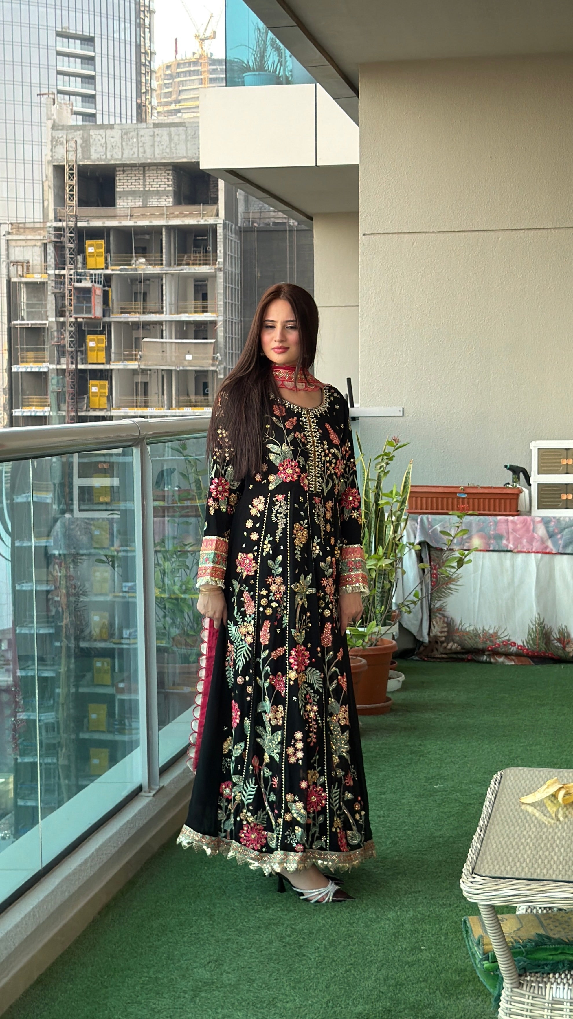 Black Floral Embroidered Anarkali