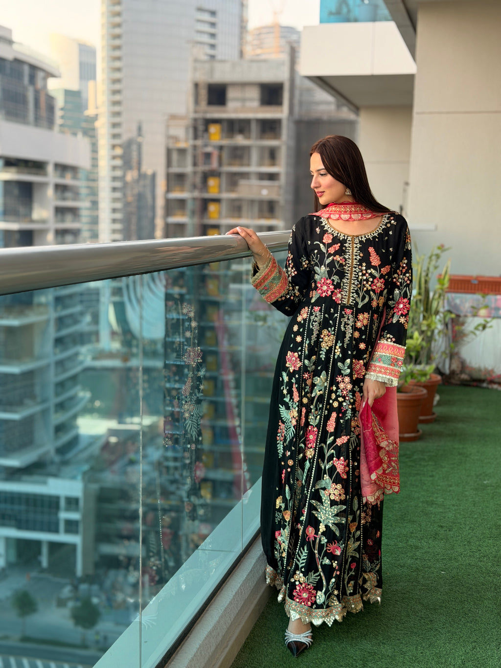 Black Floral Embroidered Anarkali
