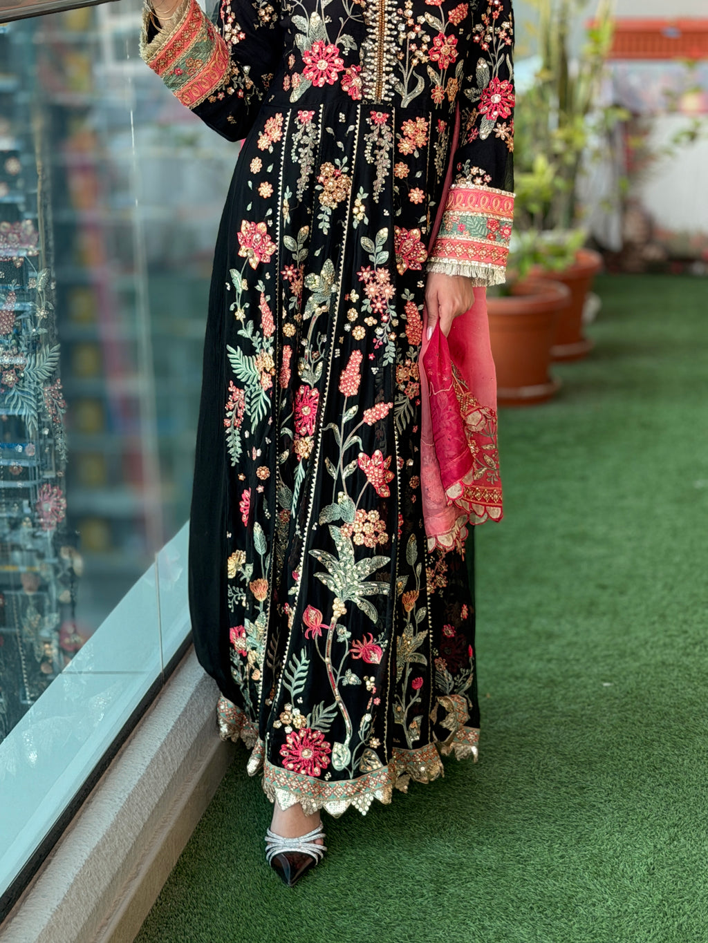 Black Floral Embroidered Anarkali