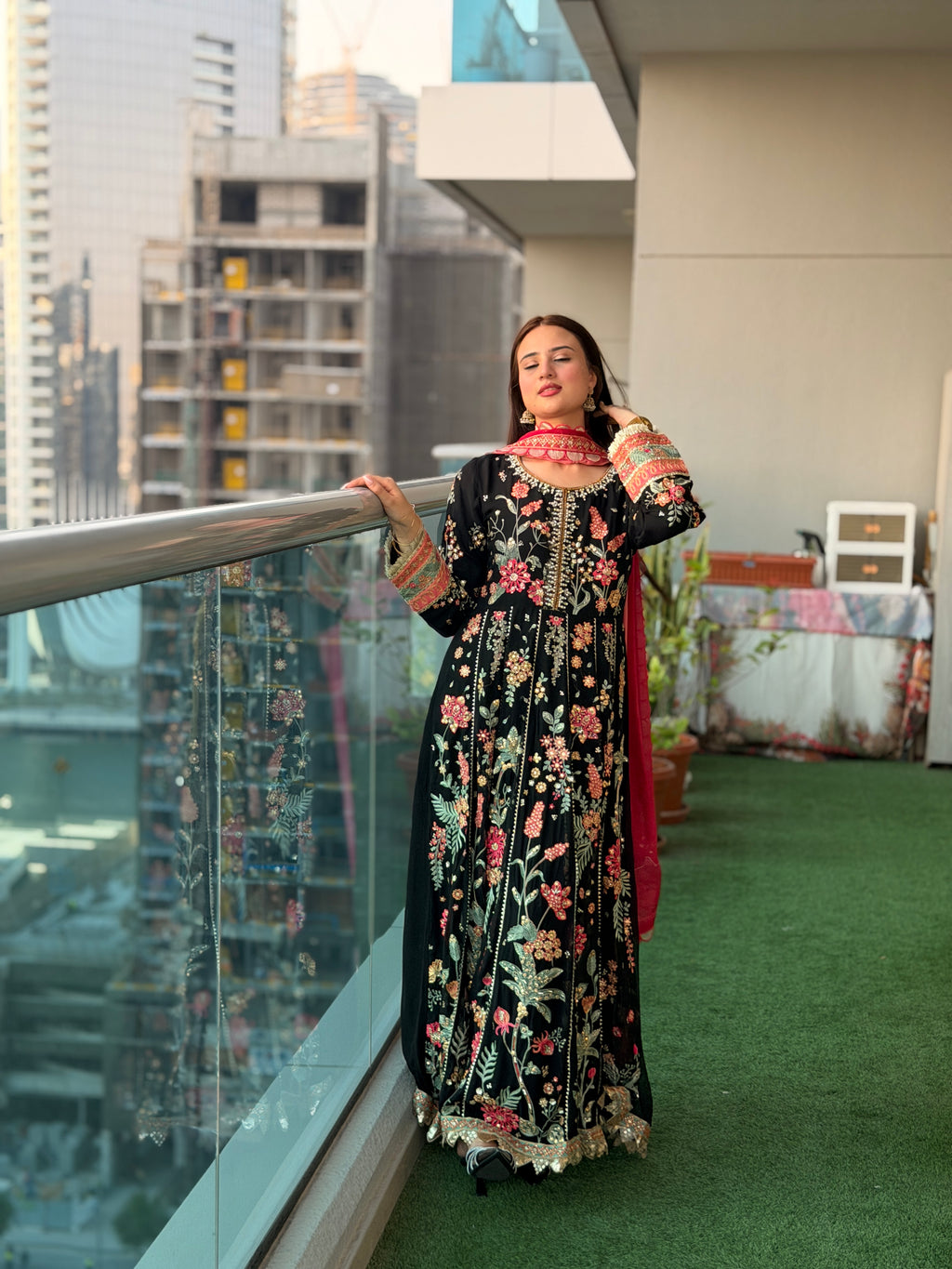 Black Floral Embroidered Anarkali
