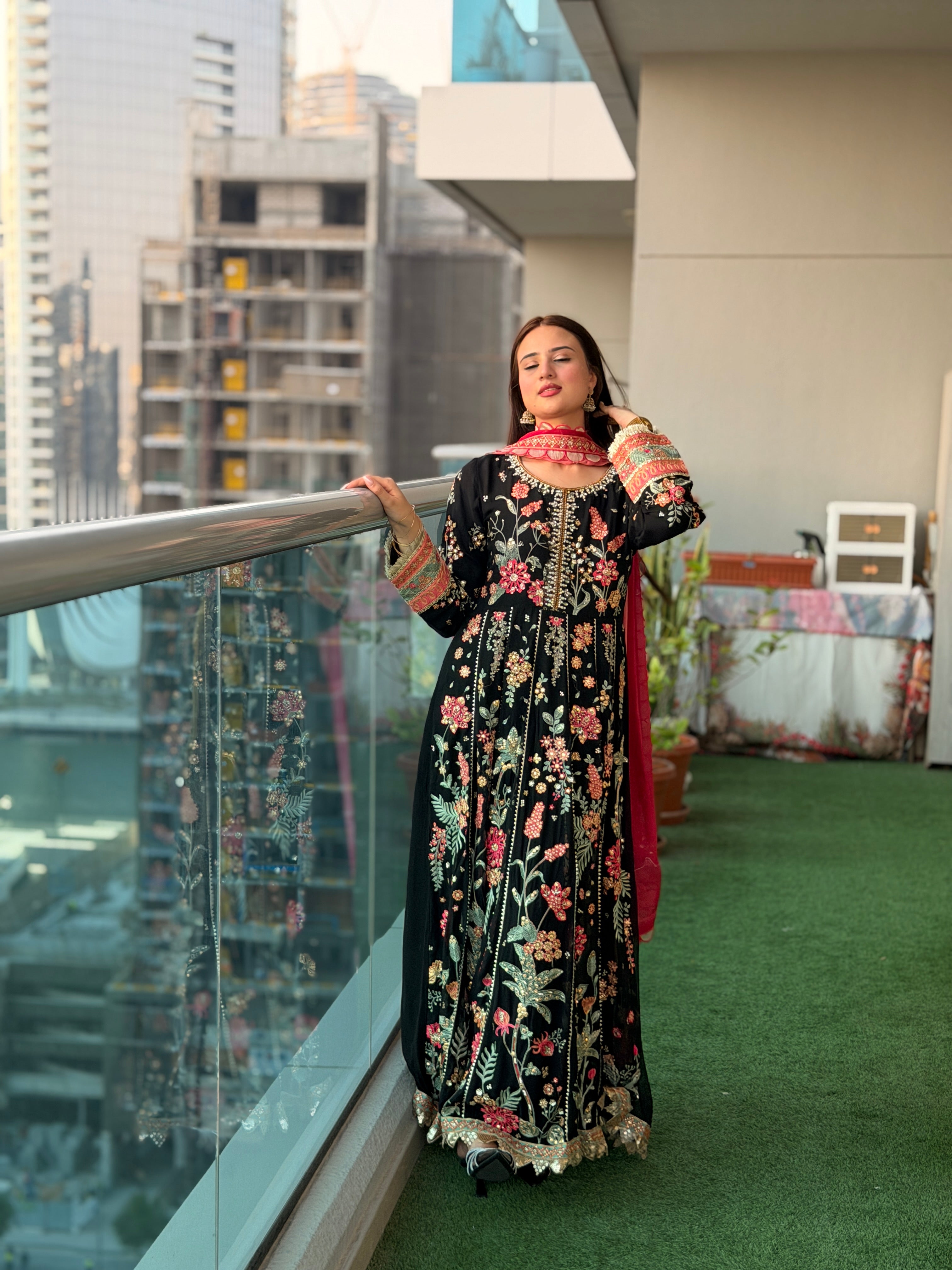 Black Floral Embroidered Anarkali