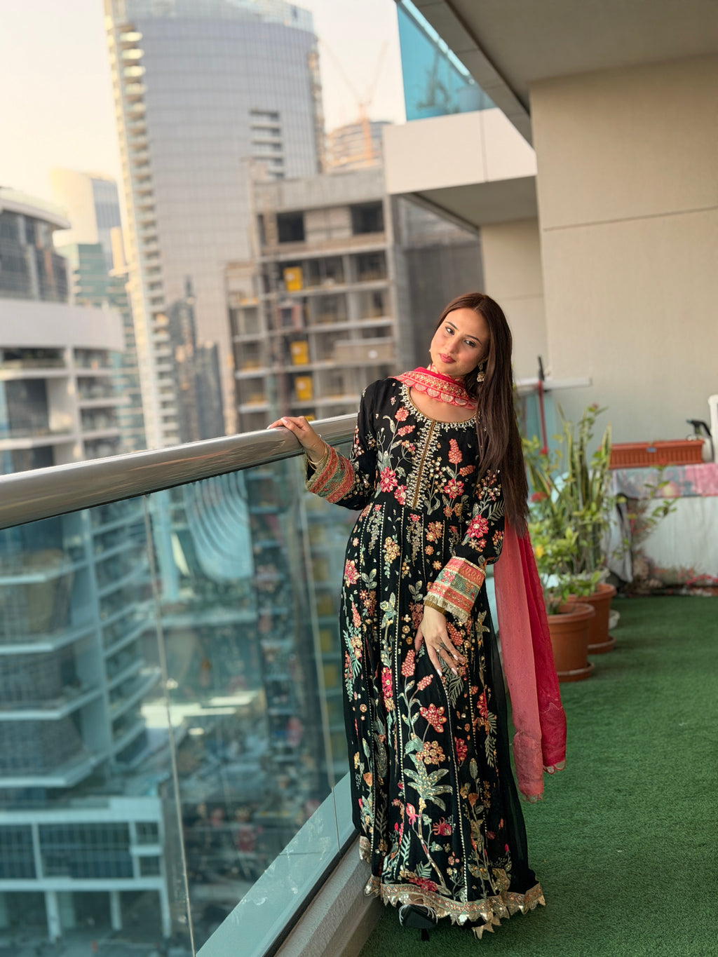 Black Floral Embroidered Anarkali