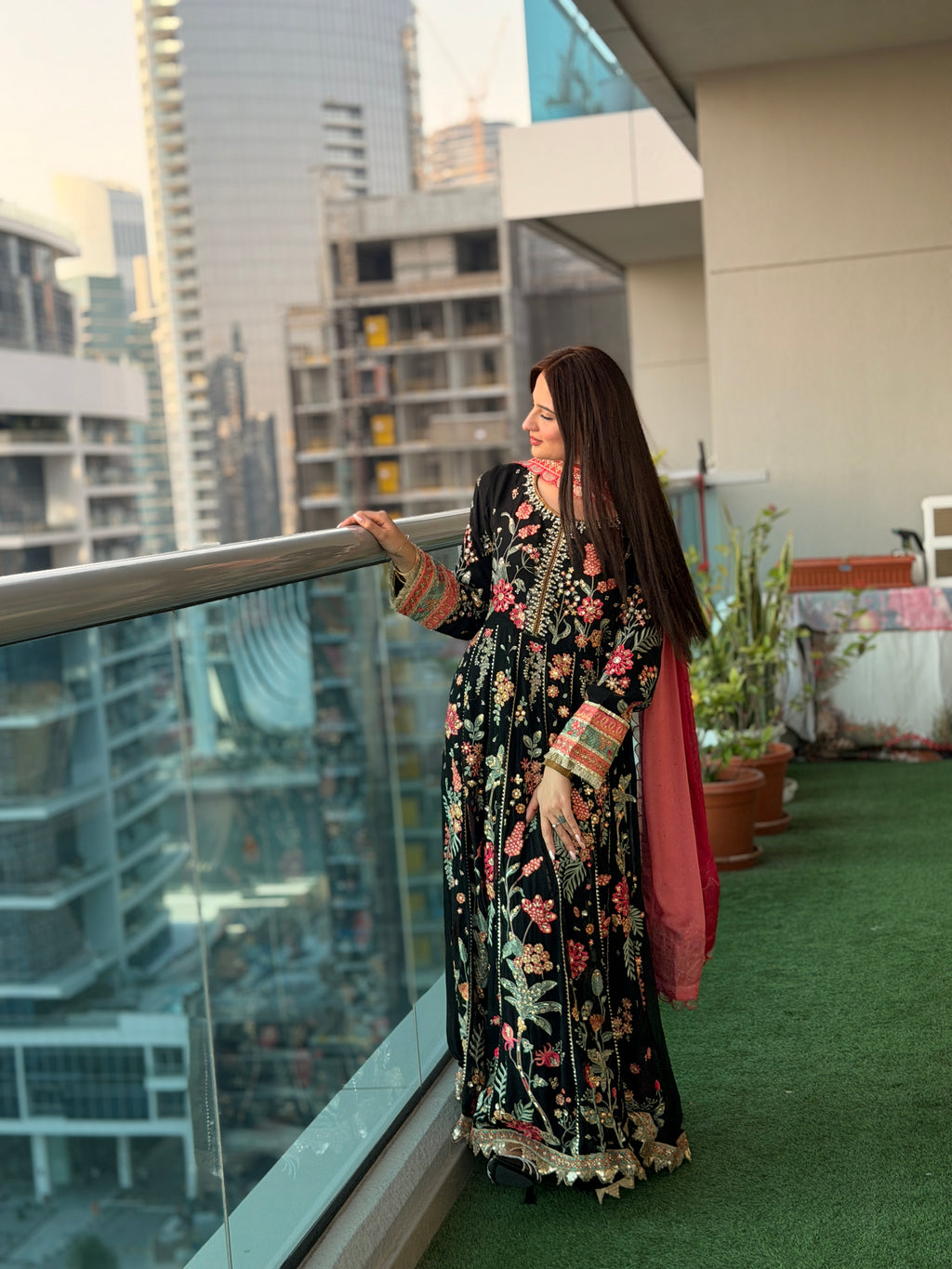 Black Floral Embroidered Anarkali